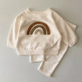 Cream Waffle Baby Set Earth Tone Rainbow Towel Embroidery Newborn 2Pcs