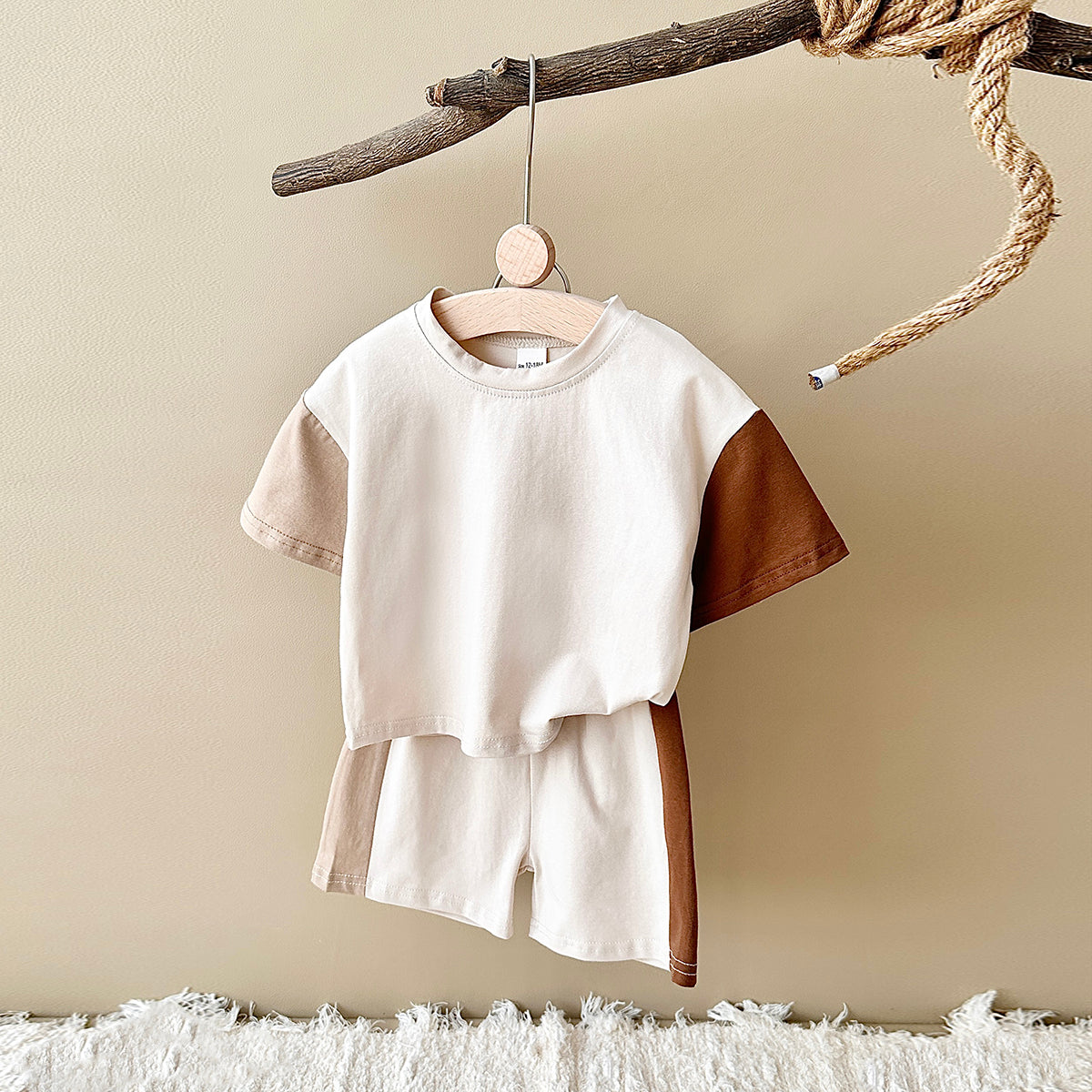 Summer Gradient Color Spliced Short Sleeve 2-Piece Set for Baby Boys & Girls