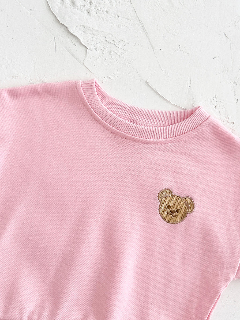 Soft Pink Bear Embroidery Baby Sweatshirt Set Korean Girls 2Pcs Outfit