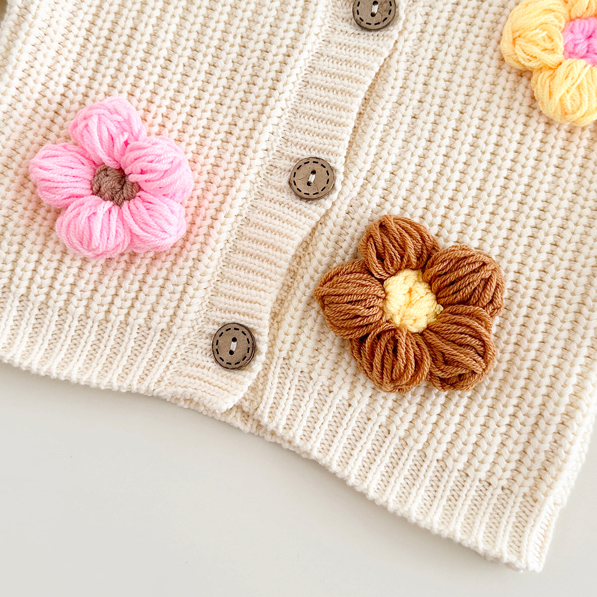 Cute Baby 3D Color Flower Cardigan, Soft Thick Knit Girls Outerwear