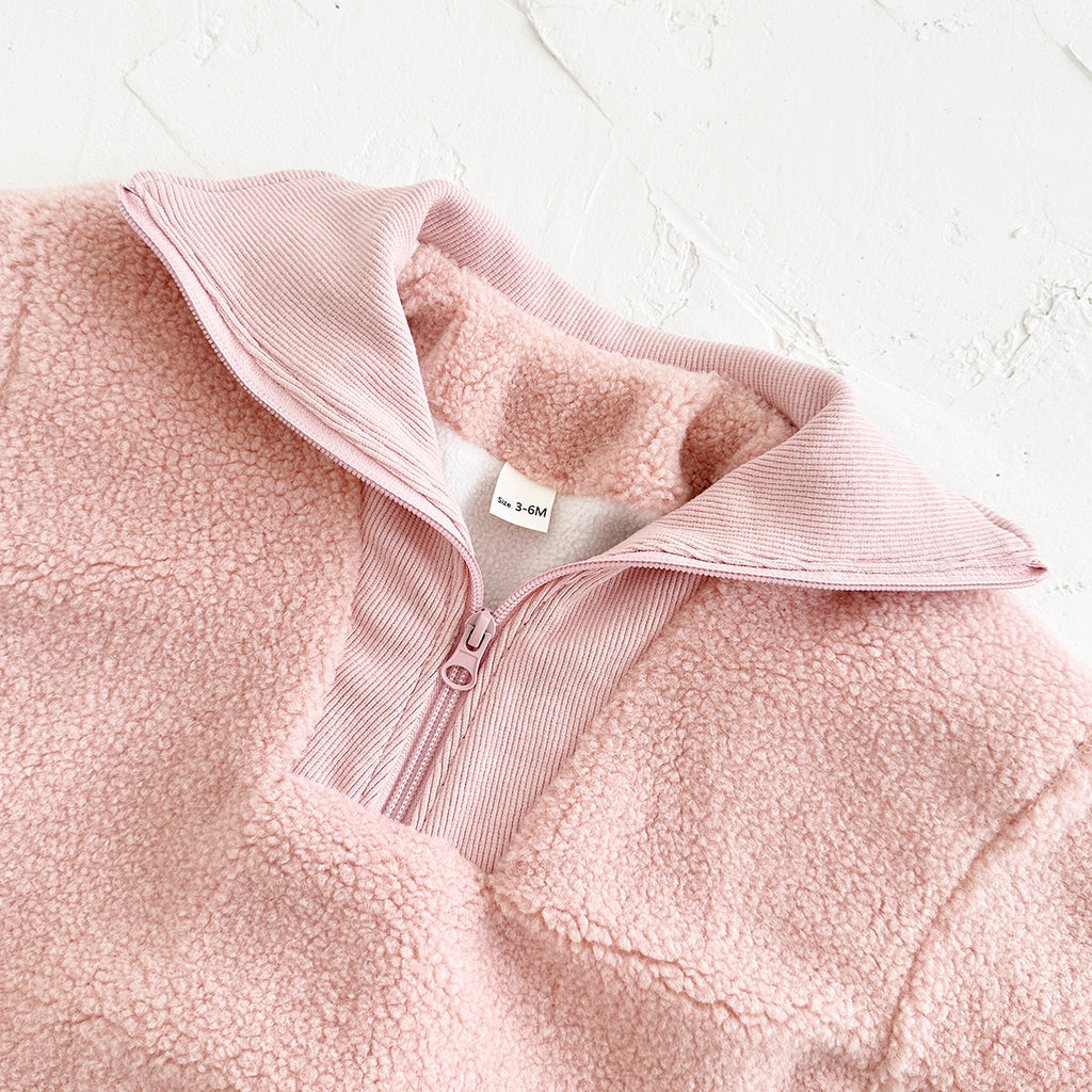 Baby Boy Girl Collar Sherpa Romper, Half Zip Winter Infant Outfit