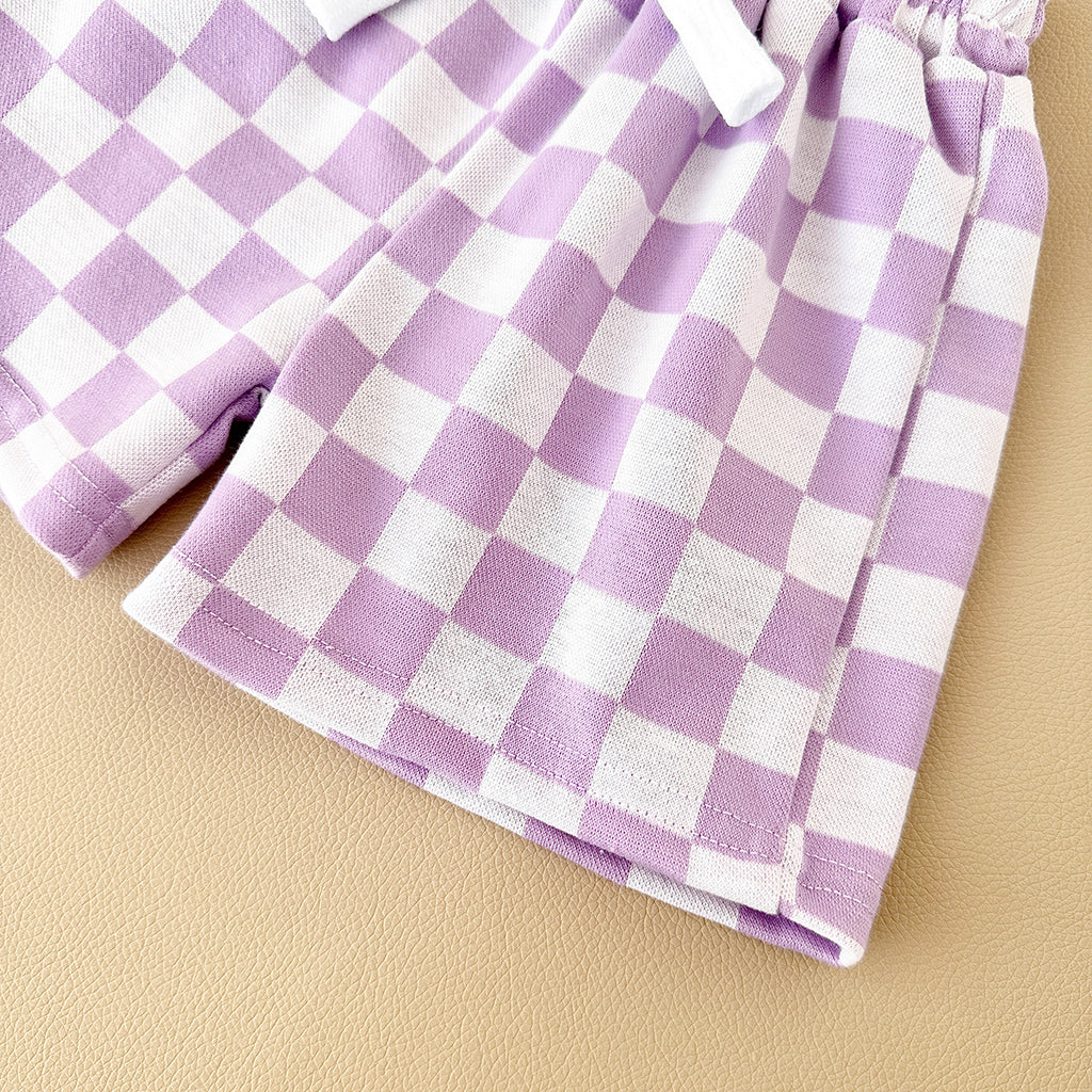 Summer Casual Solid Short Sleeve T-shirt & Plaid Shorts
