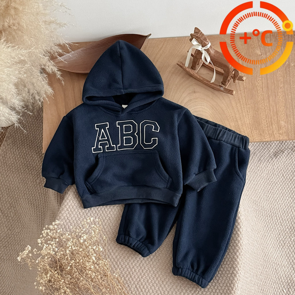 Hooded Autumn Winter Set for Baby Boys with ABC Letter Embroidery