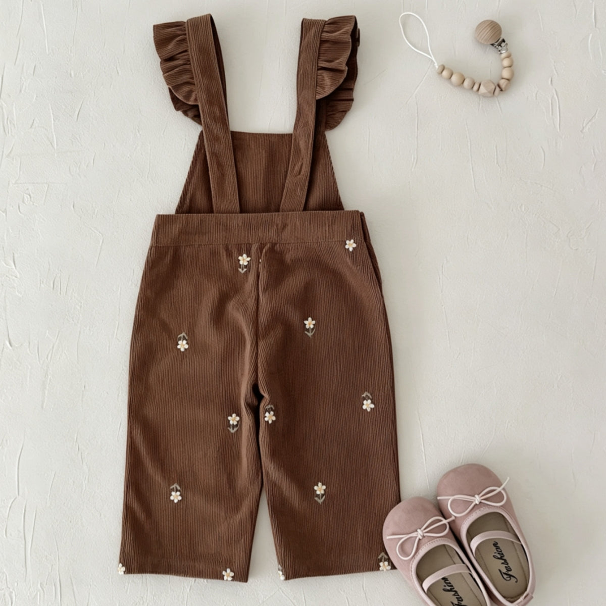 Brown flower embroidery baby girl onesie