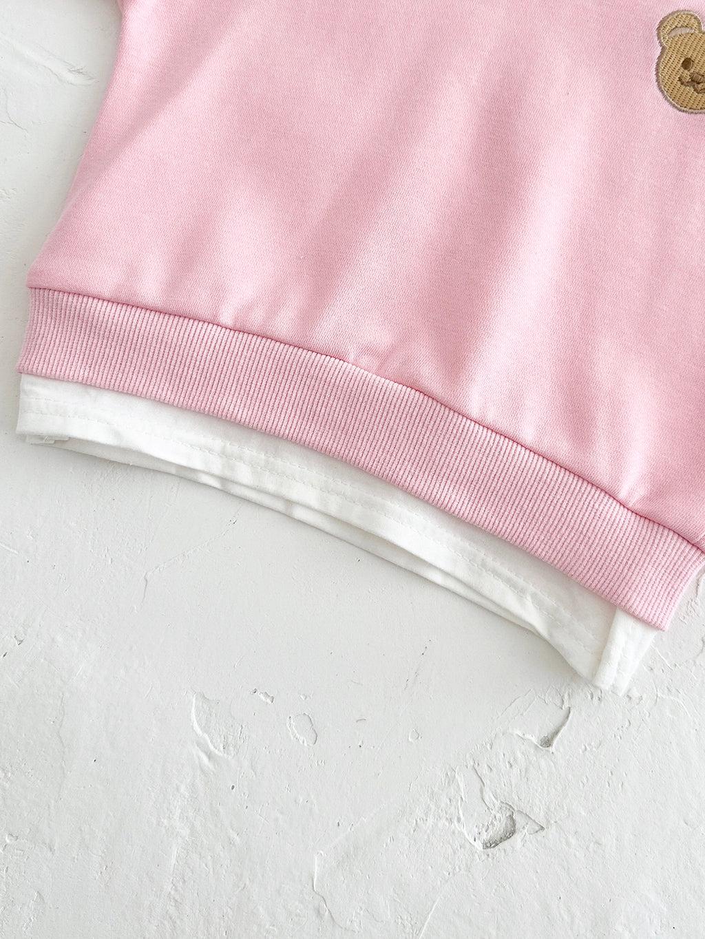 Soft Pink Bear Embroidery Baby Sweatshirt Set Korean Girls 2Pcs Outfit