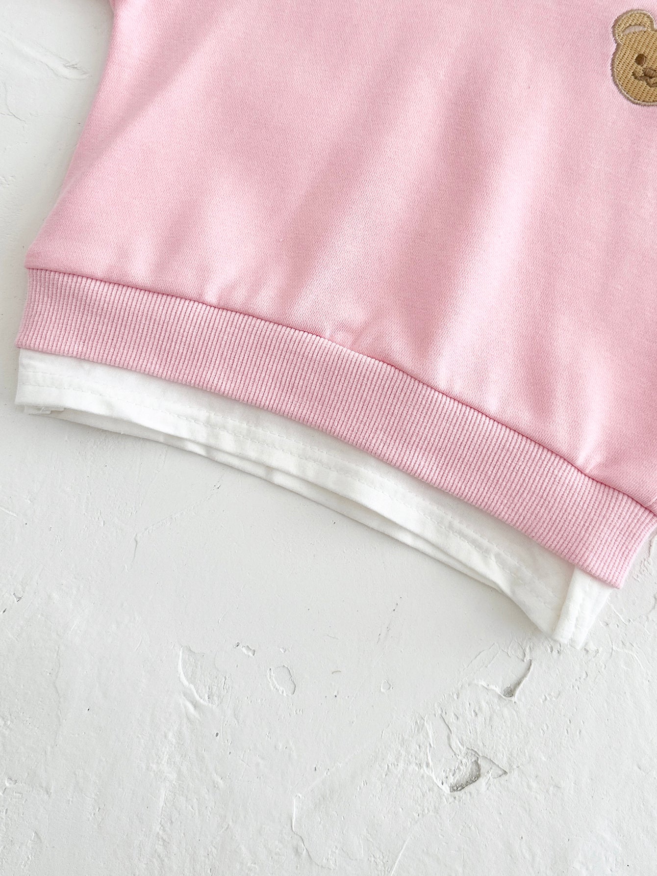 Soft Pink Bear Embroidery Baby Sweatshirt Set Korean Girls 2Pcs Outfit