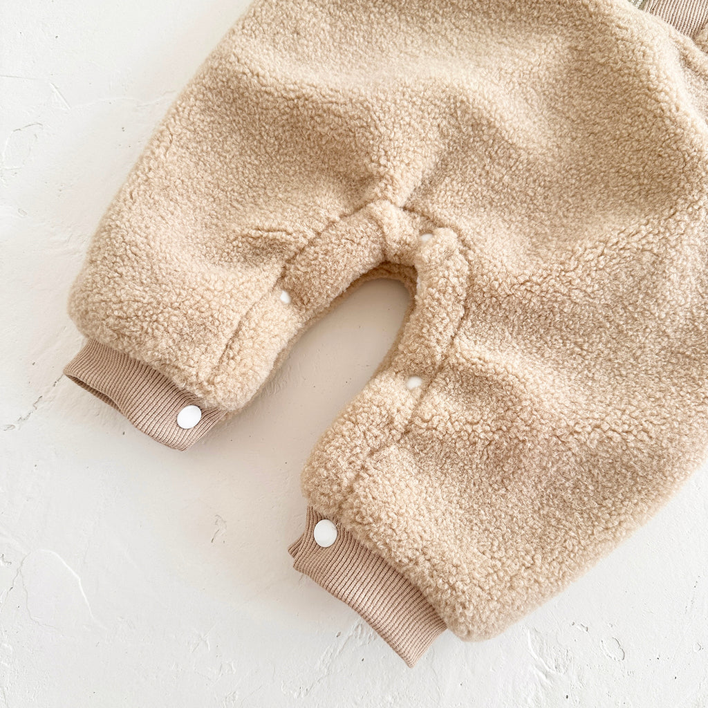 Baby Boy Girl Collar Sherpa Romper, Half Zip Winter Infant Outfit