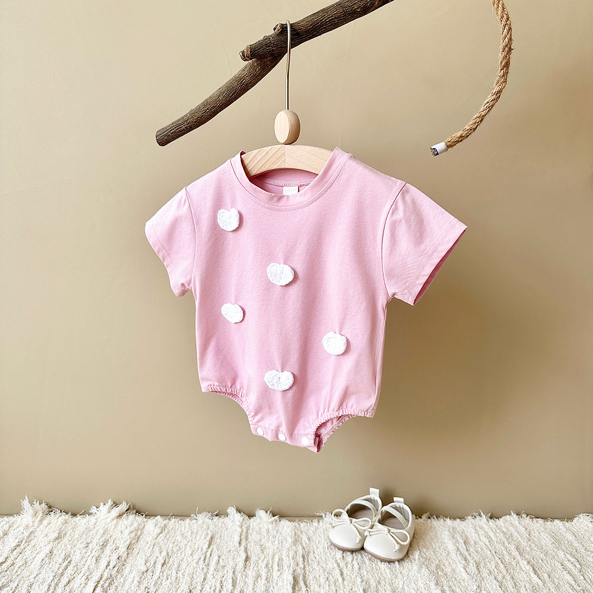 Summer 3D Cloud Flower Heart Short Sleeve Romper