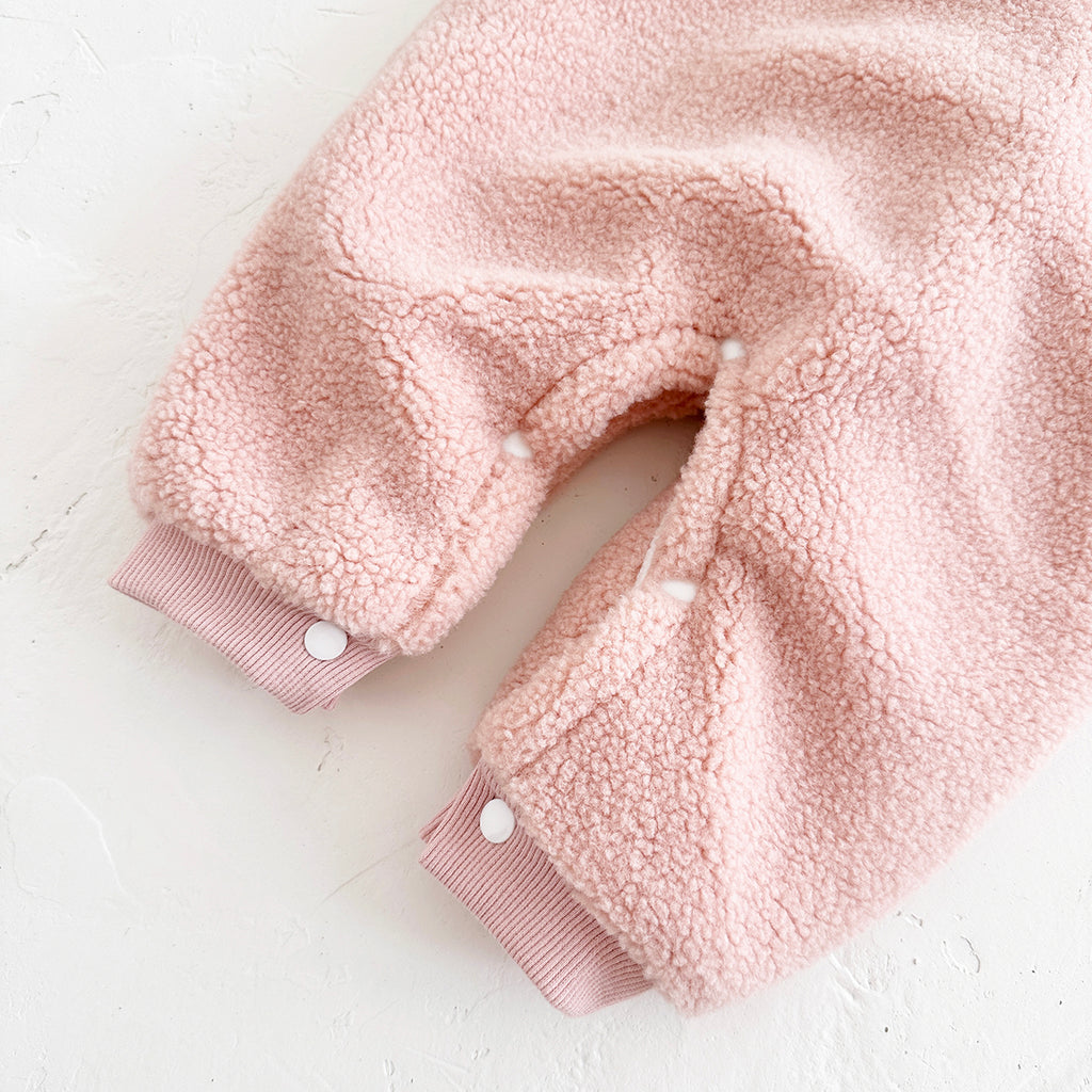 Baby Boy Girl Collar Sherpa Romper, Half Zip Winter Infant Outfit