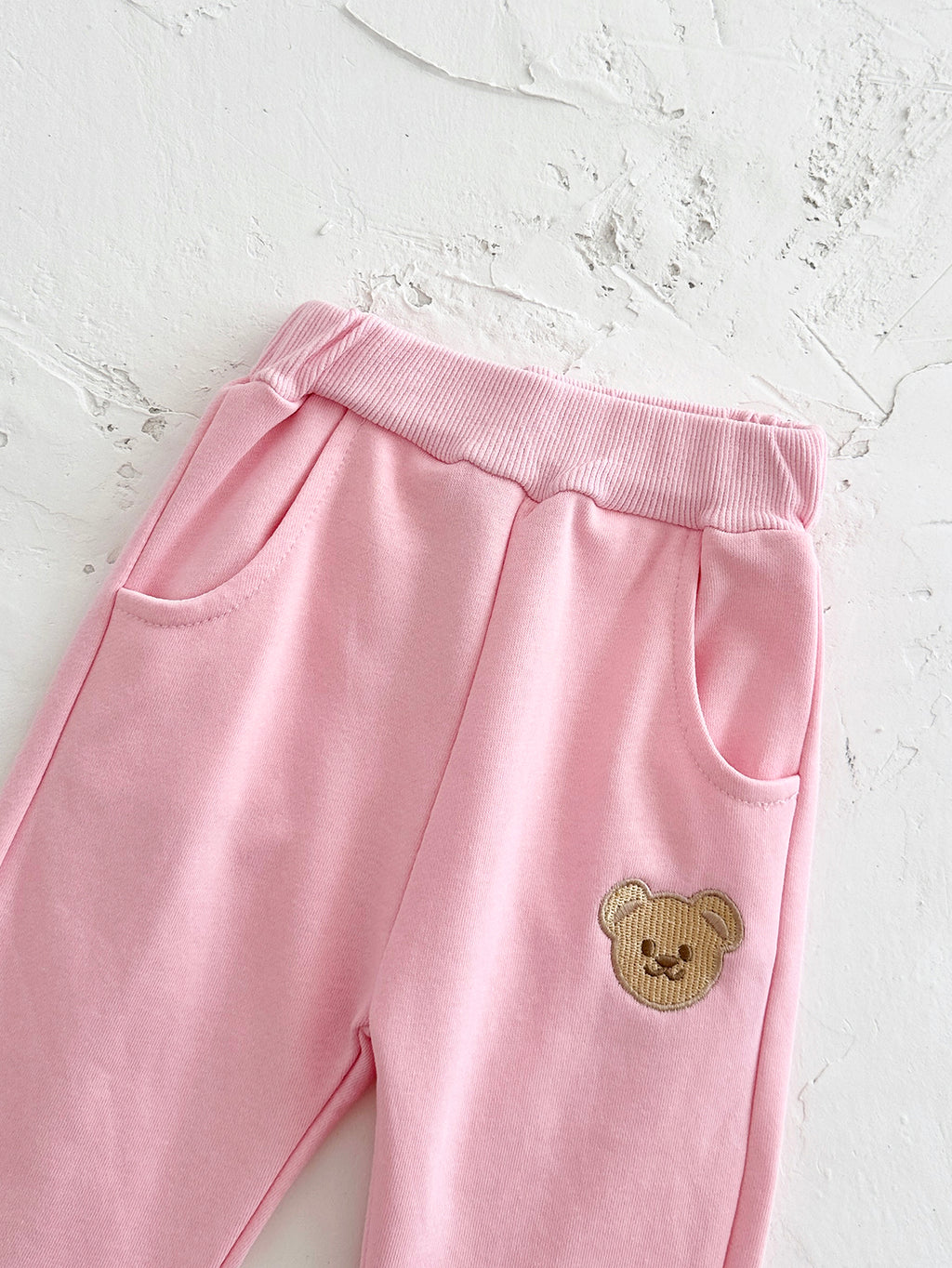 Soft Pink Bear Embroidery Baby Sweatshirt Set Korean Girls 2Pcs Outfit