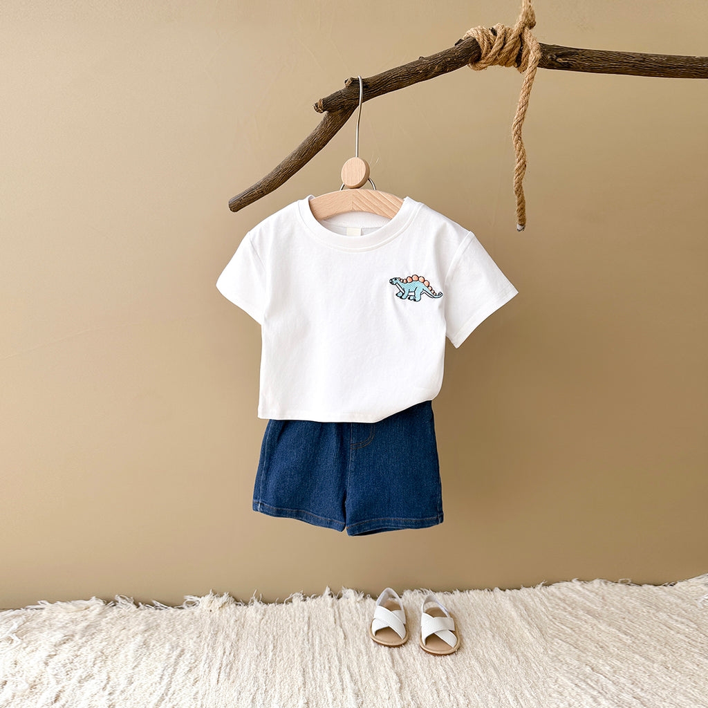 Summer Dinosaur Embroidery Short Sleeve T-shirt & Jeans
