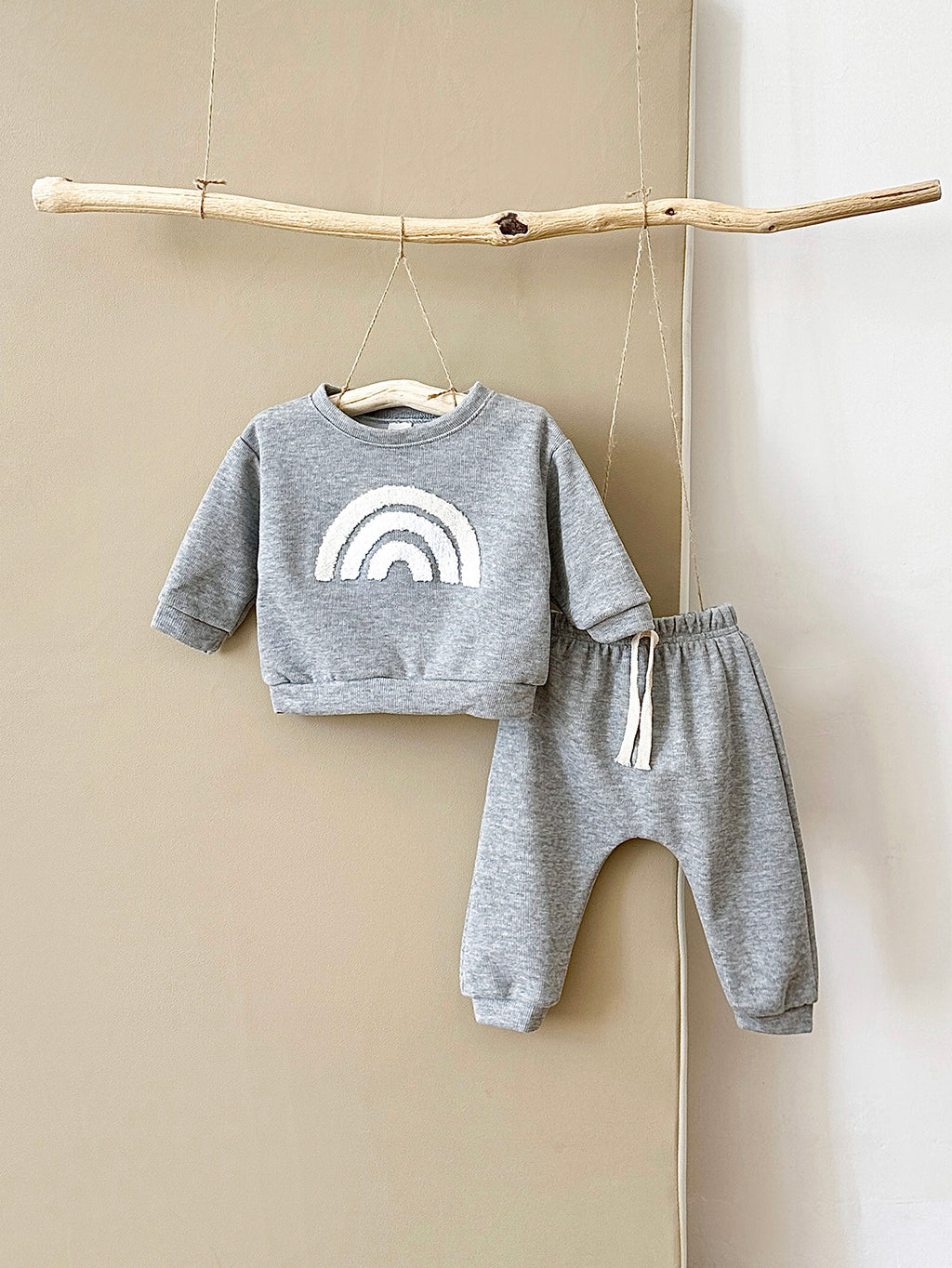 Solid Grey Infant Tracksuit Towel Rainbow Loose Big Crotch Base Outfit
