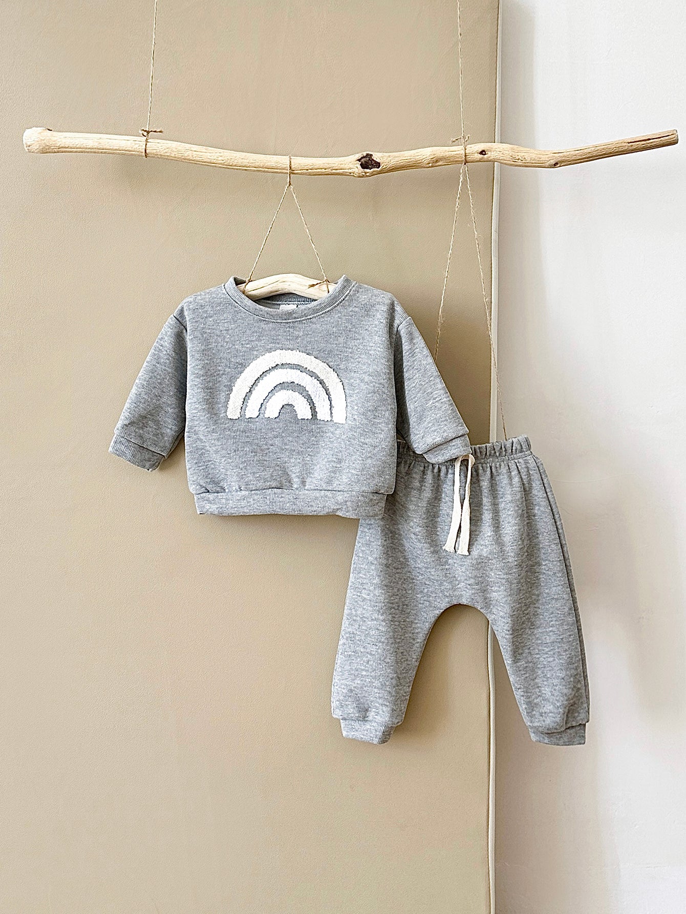 Solid Grey Infant Tracksuit Towel Rainbow Loose Big Crotch Base Outfit