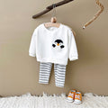Infant Crew Neck Animal Sweatshirt With Striped Stretch Pants
