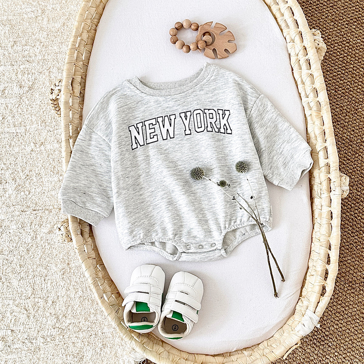 Neutral baby letter pattern printed jumpsuit 1-18 months