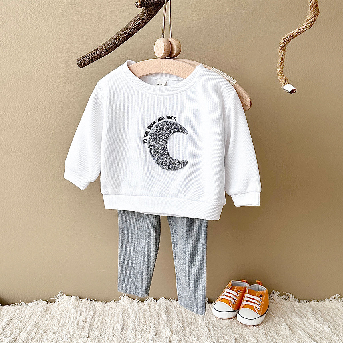 Toddler Sun Moon Sweatshirt Set, Korean Loose Fit Baby Outfit