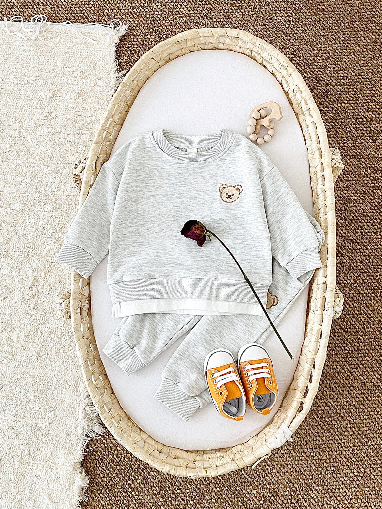 Soft Pink Bear Embroidery Baby Sweatshirt Set Korean Girls 2Pcs Outfit