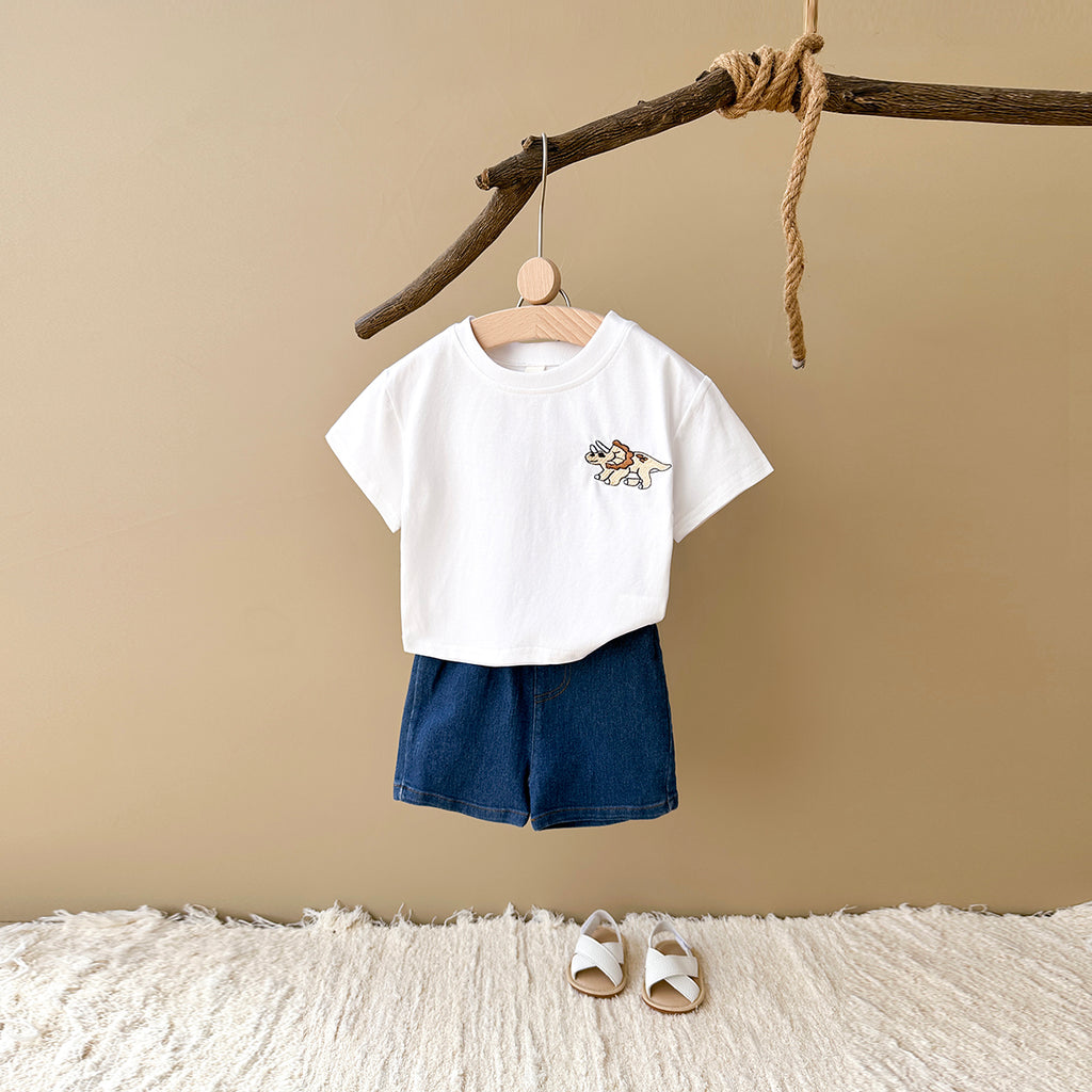 Summer Dinosaur Embroidery Short Sleeve T-shirt & Jeans