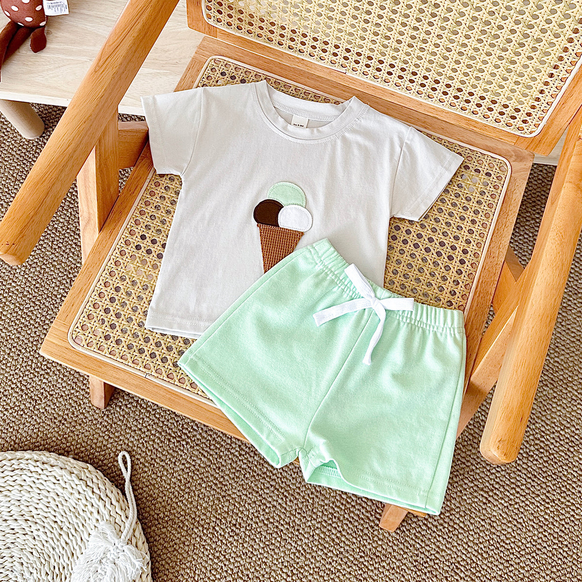 Cute Cartoon Ice Cream Cone Summer 2-Piece Set