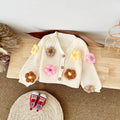 Cute Baby 3D Color Flower Cardigan, Soft Thick Knit Girls Outerwear