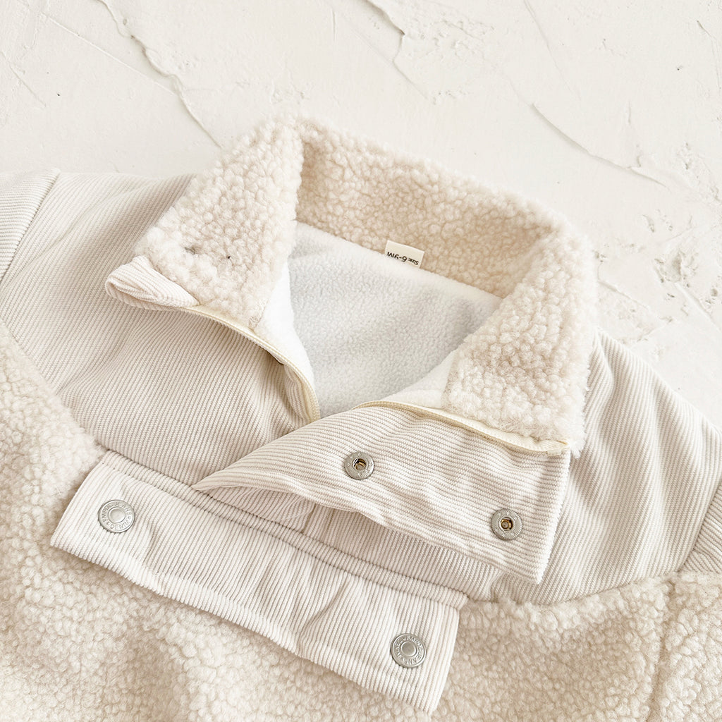 Cute Baby Sherpa Spliced Coat, Corduroy Kids Top With Front Pocket