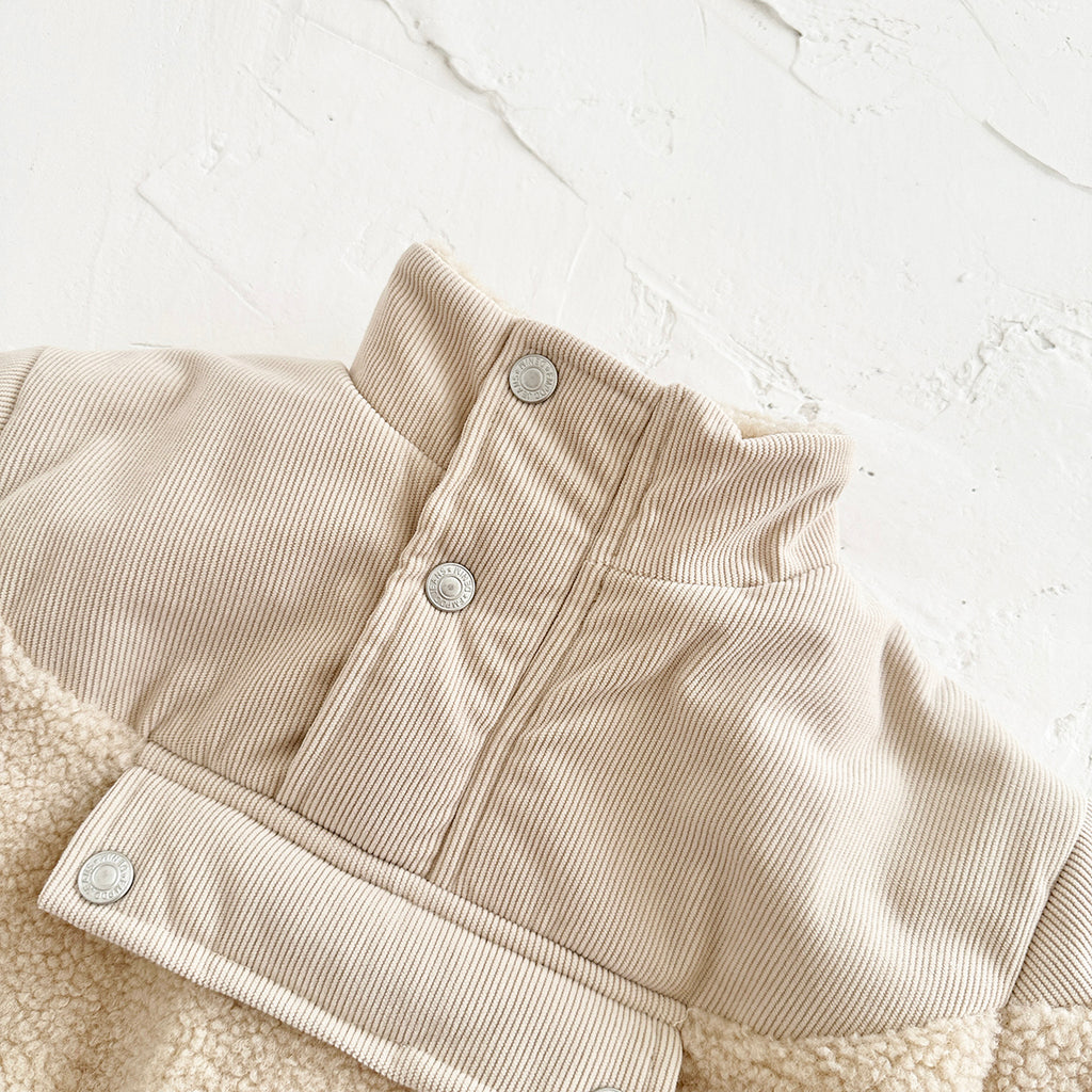 Cute Baby Sherpa Spliced Coat, Corduroy Kids Top With Front Pocket