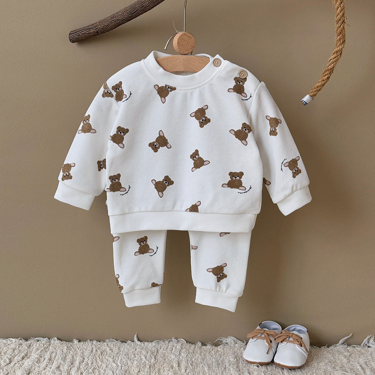 Baby Bear Print Long Sleeve Top and Pants Outfit Set 6Months-3Years
