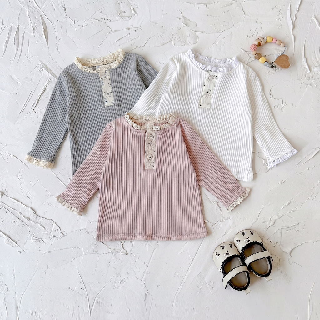 Baby Girls Cotton Ruffle Trim Long Sleeve T-Shirt Spring Autumn 6Months-7Years
