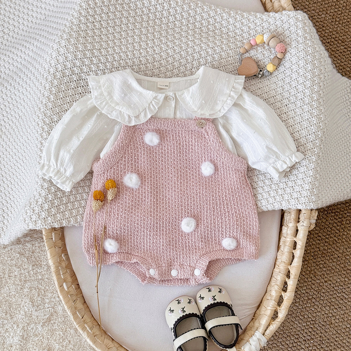 Baby Girls Pink Knit Suspender Romper 1-18Months