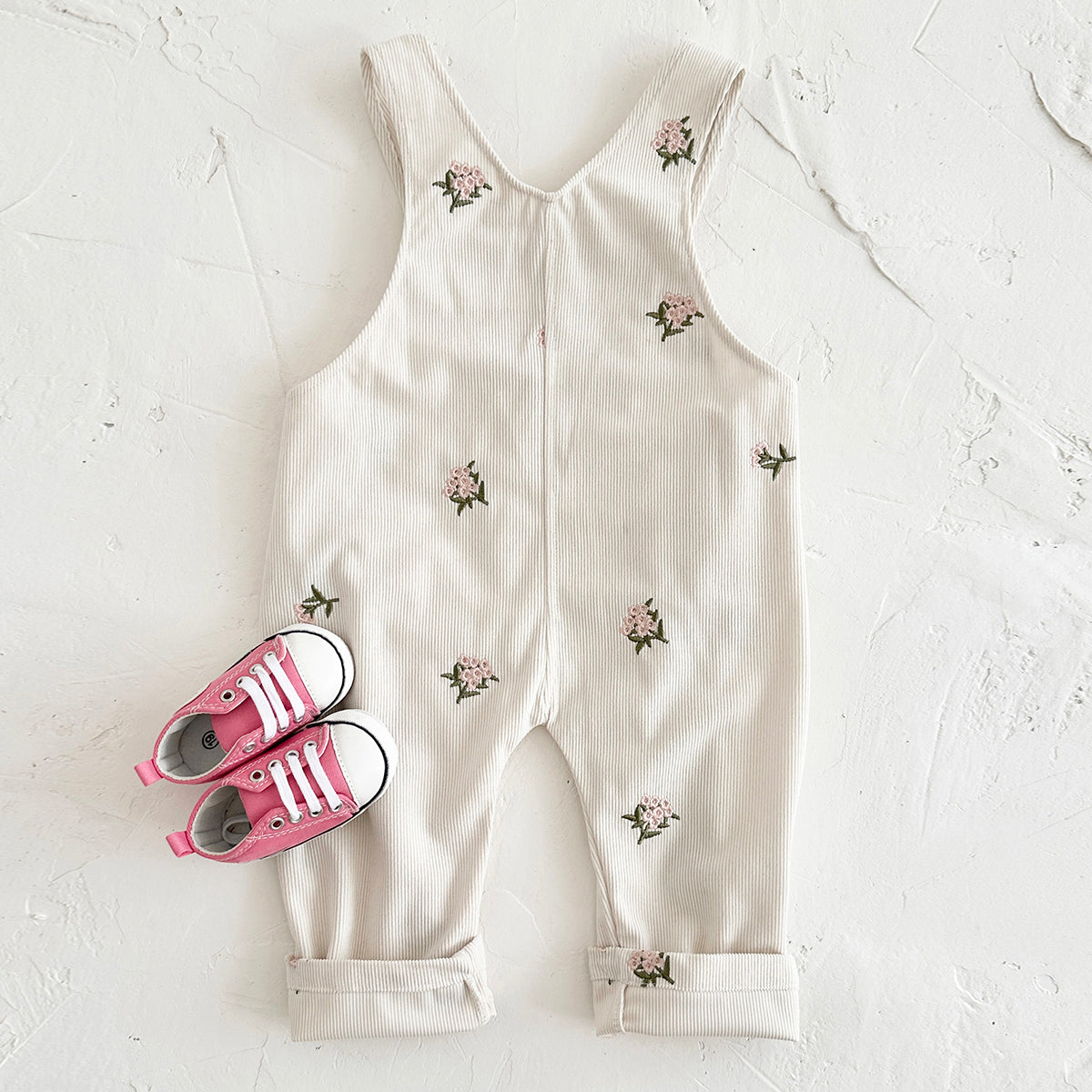 Baby Girl 2 Tone Embroidered Overalls, Loose Versatile Infant Trousers