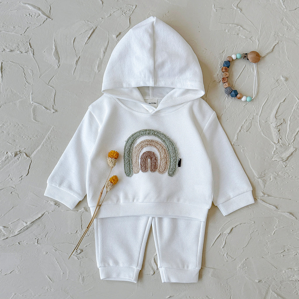 Baby Rainbow Embroidered Hooded Outfit Set 6Months-3Years