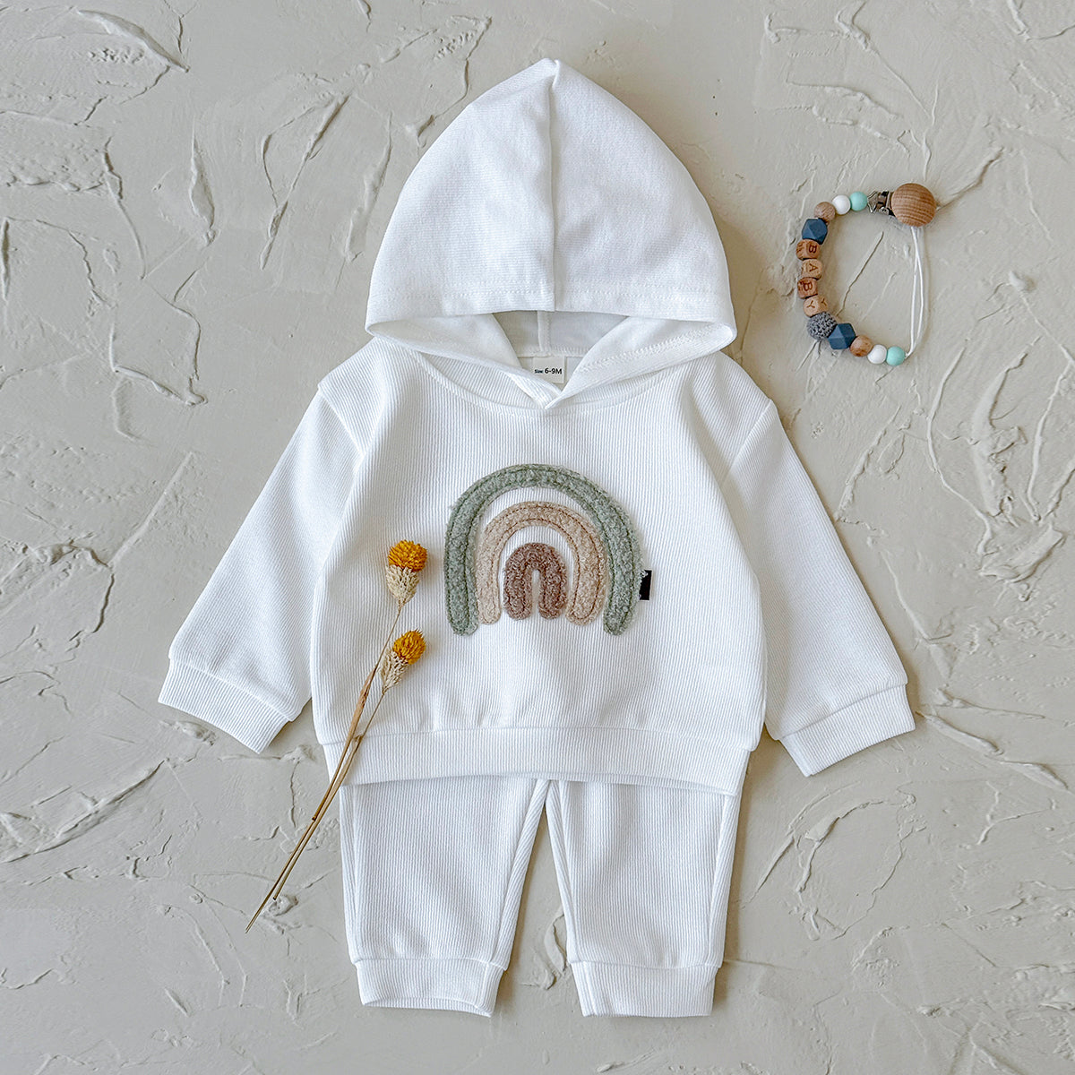 Baby Rainbow Embroidered Hooded Outfit Set 6Months-3Years
