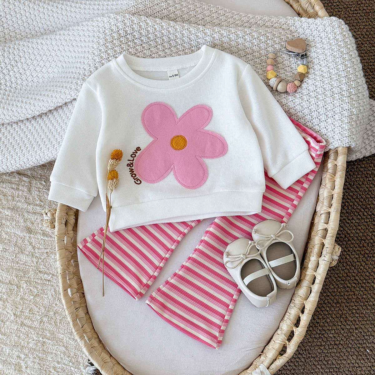 Baby Girl Applique Embroidered Long Sleeve Top and Pants Set Spring Autumn 0-3 Years Old