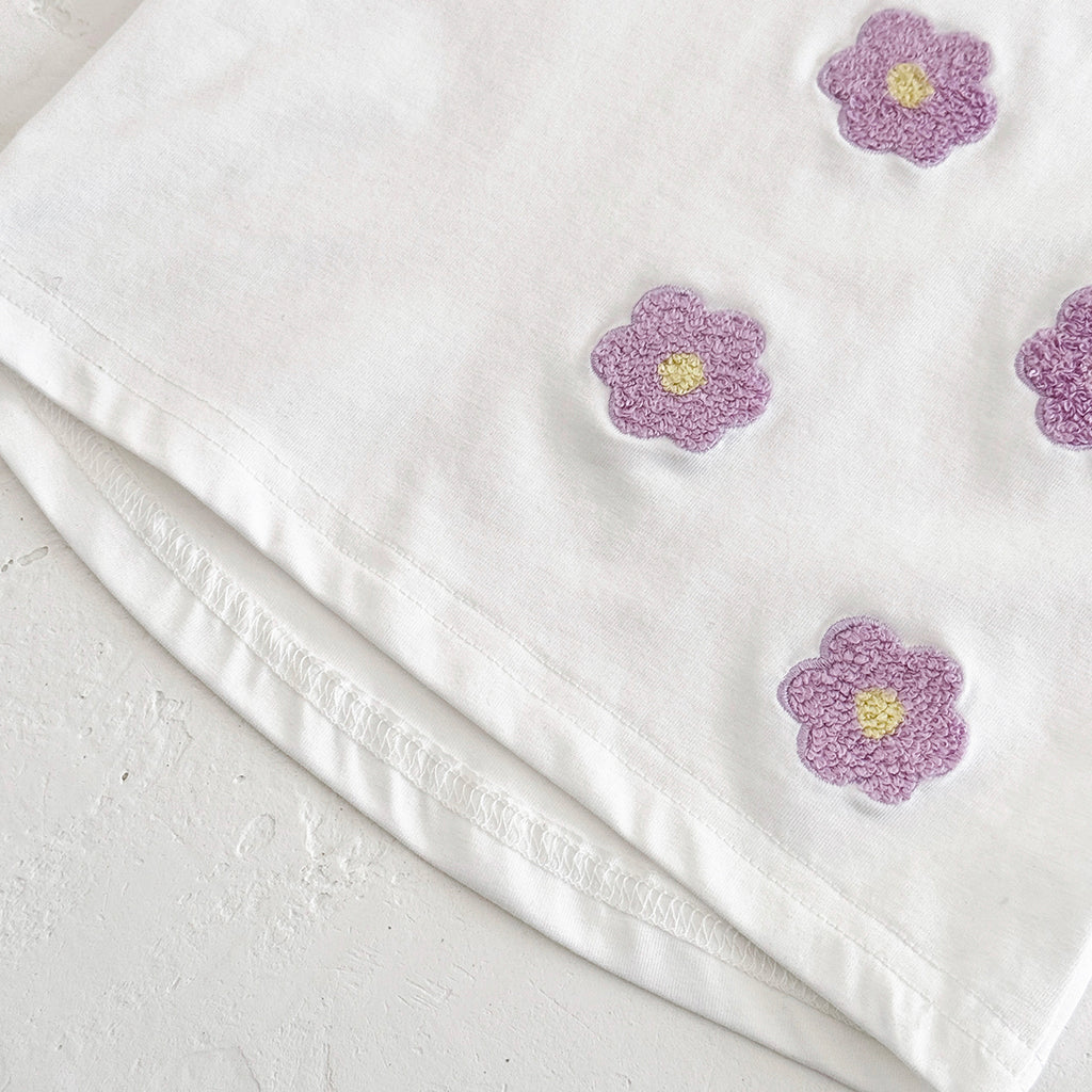 Cute Purple Floral Short Sleeve Set for Baby Girls