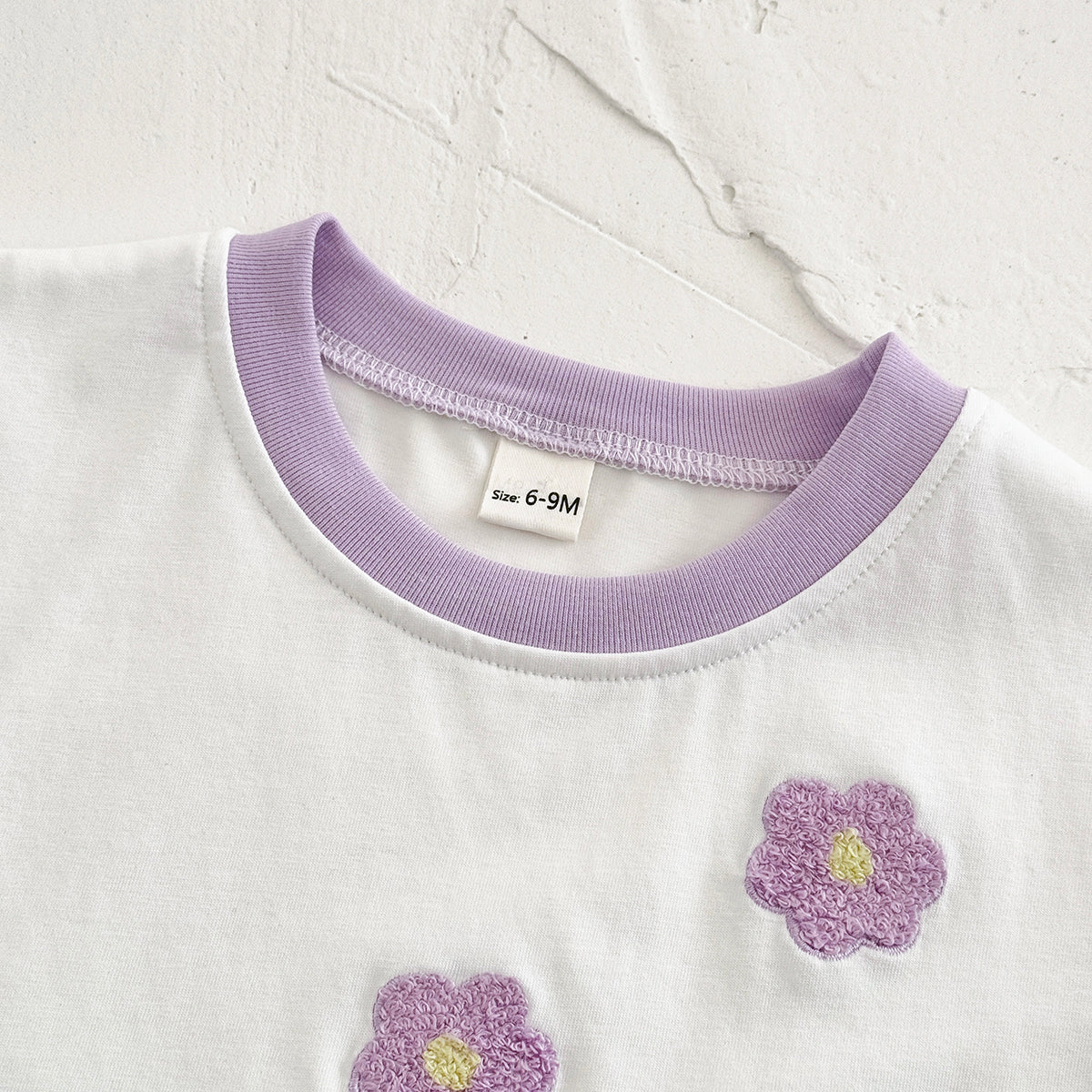 Cute Purple Floral Short Sleeve Set for Baby Girls