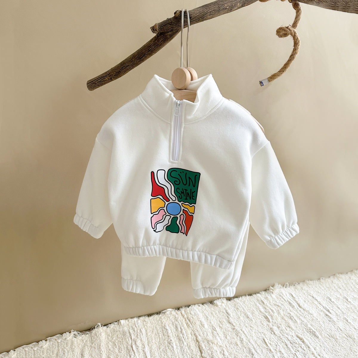 Neutral baby print pattern winter set for 1-4 years old