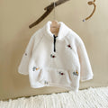 Toddler Half-Zip Sherpa Fleece Jacket, Floral Embroidery Warm Kids Outerwear