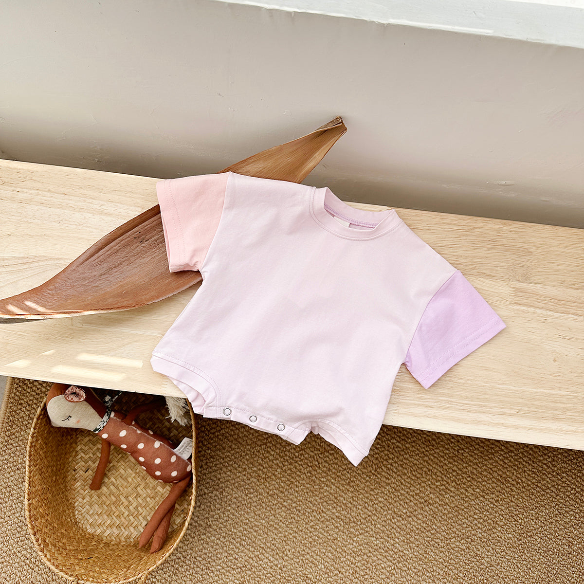 Gradient Spliced Short Sleeve Romper for Baby Boys & Girls