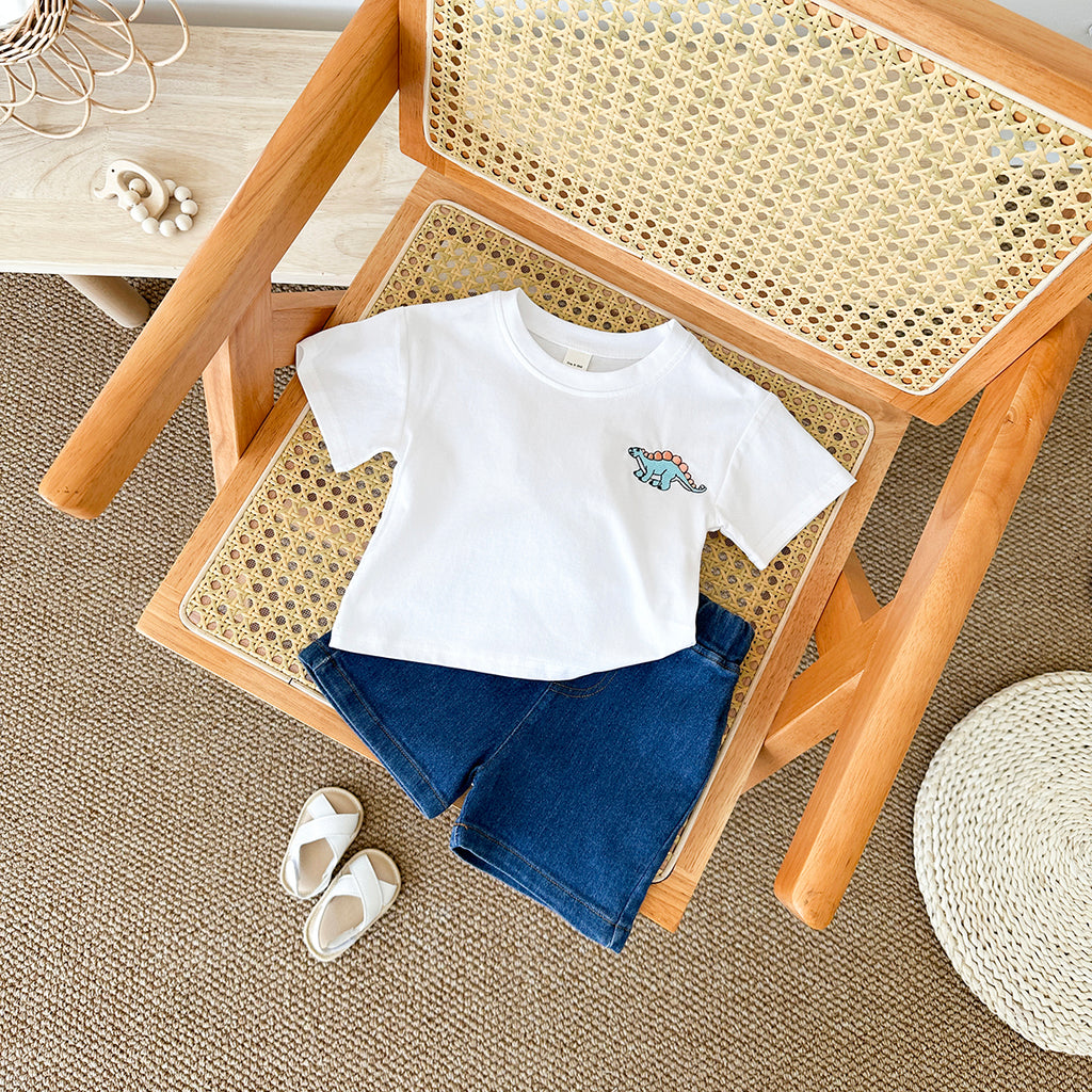 Summer Dinosaur Embroidery Short Sleeve T-shirt & Jeans