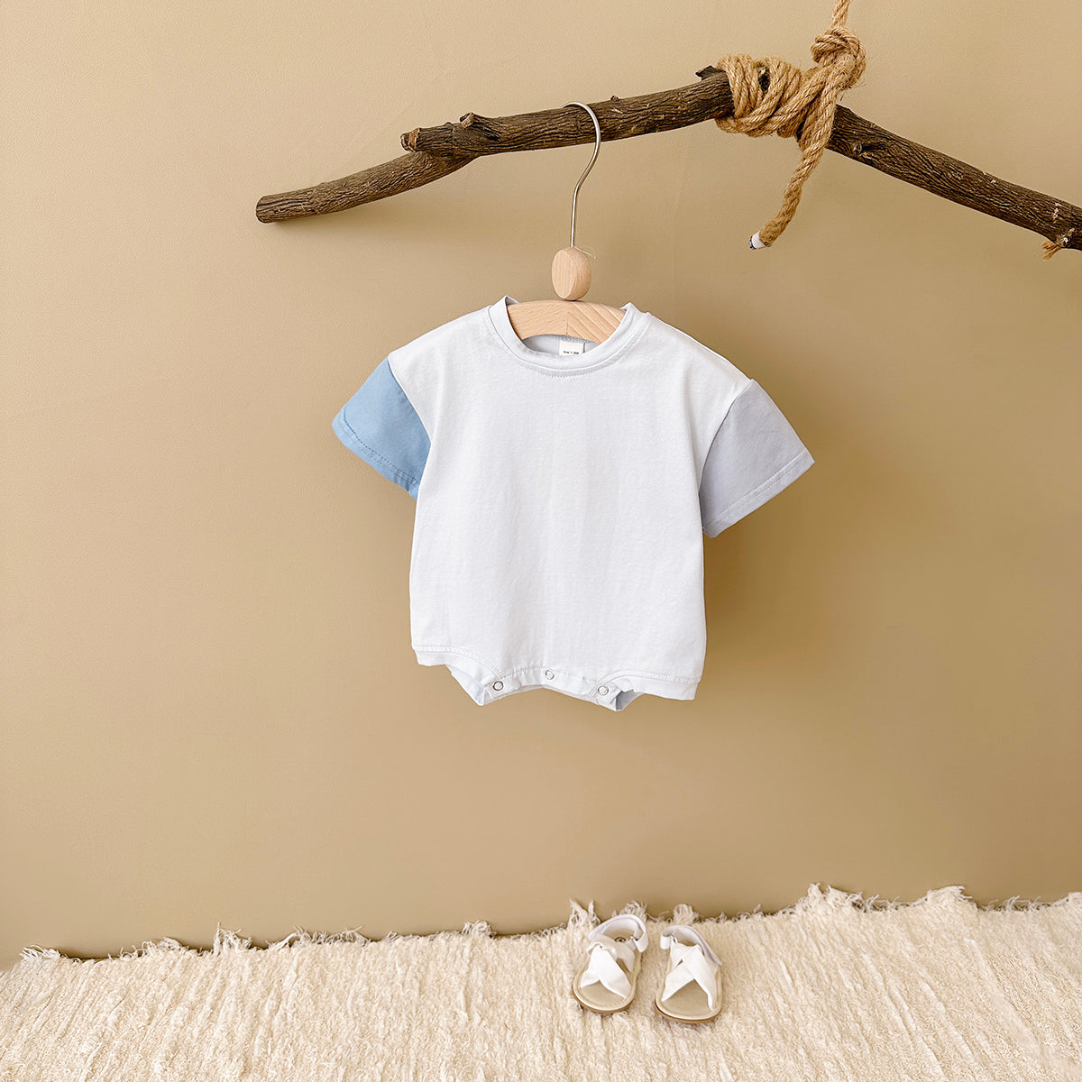 Gradient Spliced Short Sleeve Romper for Baby Boys & Girls