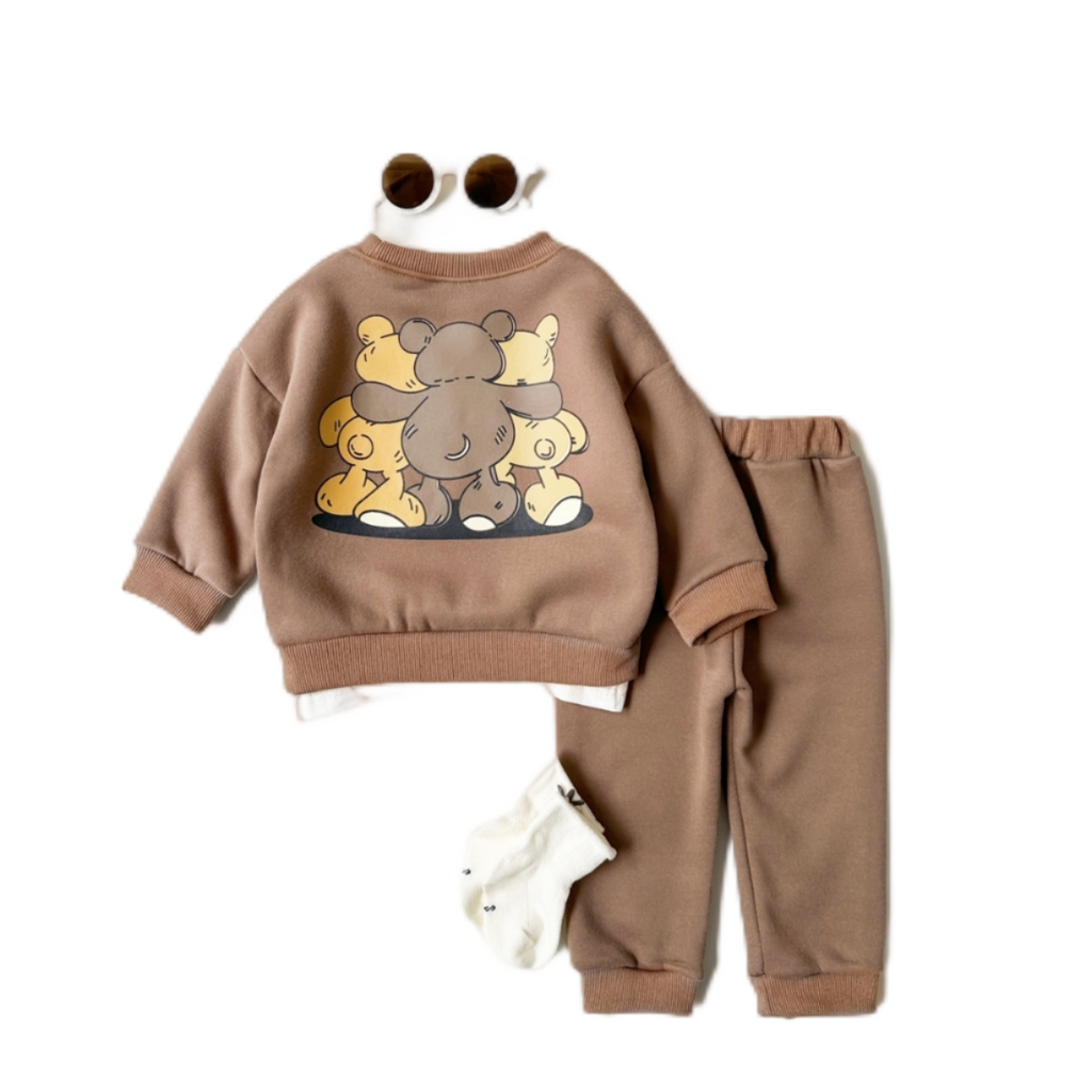 Cartoon Print Plush Thick Winter Set 0-4 Years old