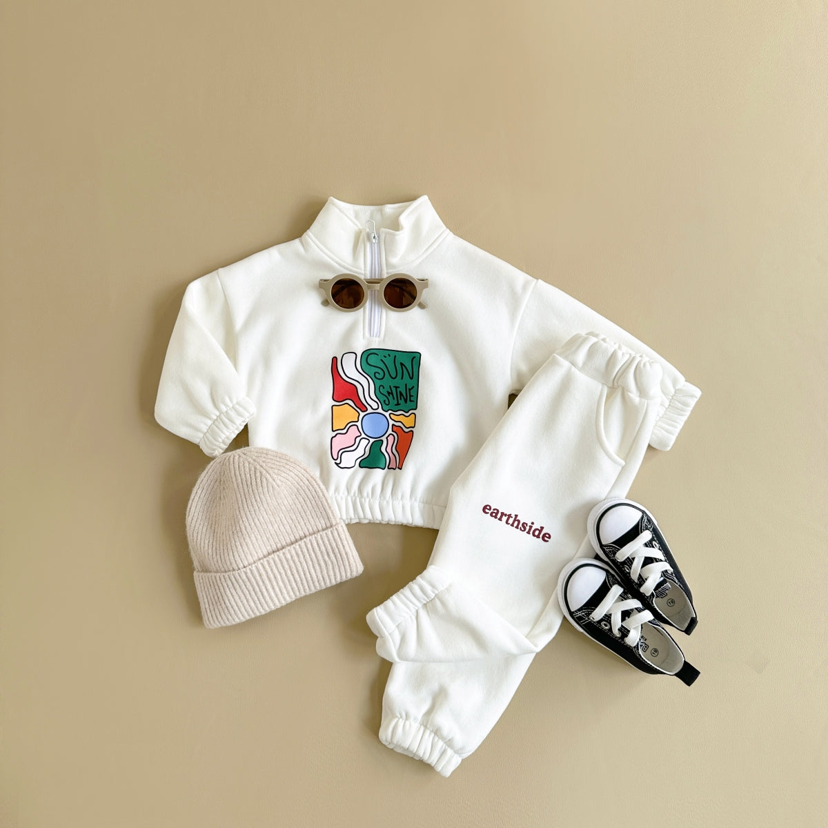 Neutral baby print pattern winter set for 1-4 years old