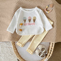 Baby girl white ice cream towel embroidery set 0-3 years old