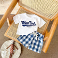 Summer Letter Print Short Sleeve T-shirt & Plaid Shorts