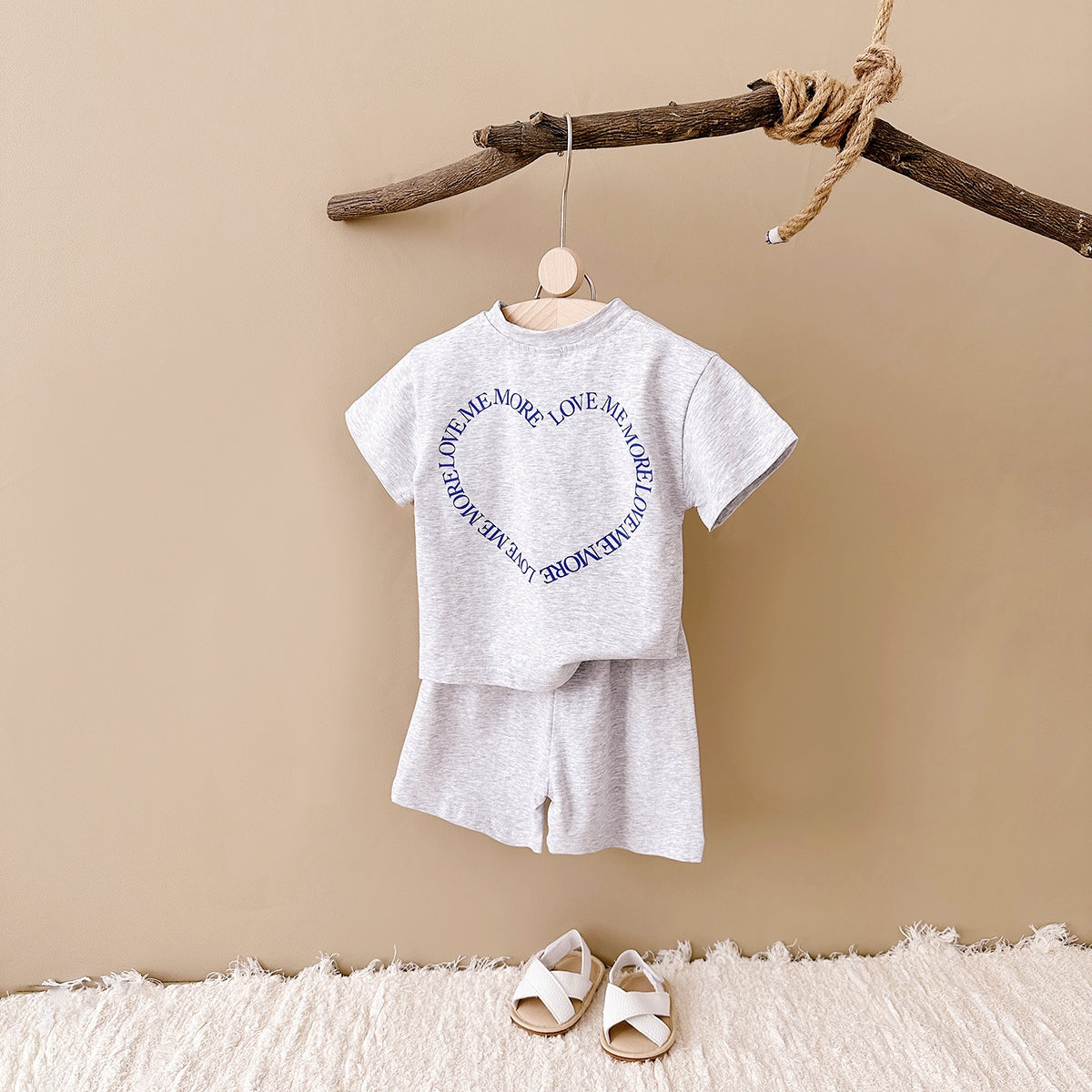 Multi-color Fashion 2-Piece Heart Print Short Sleeve Set