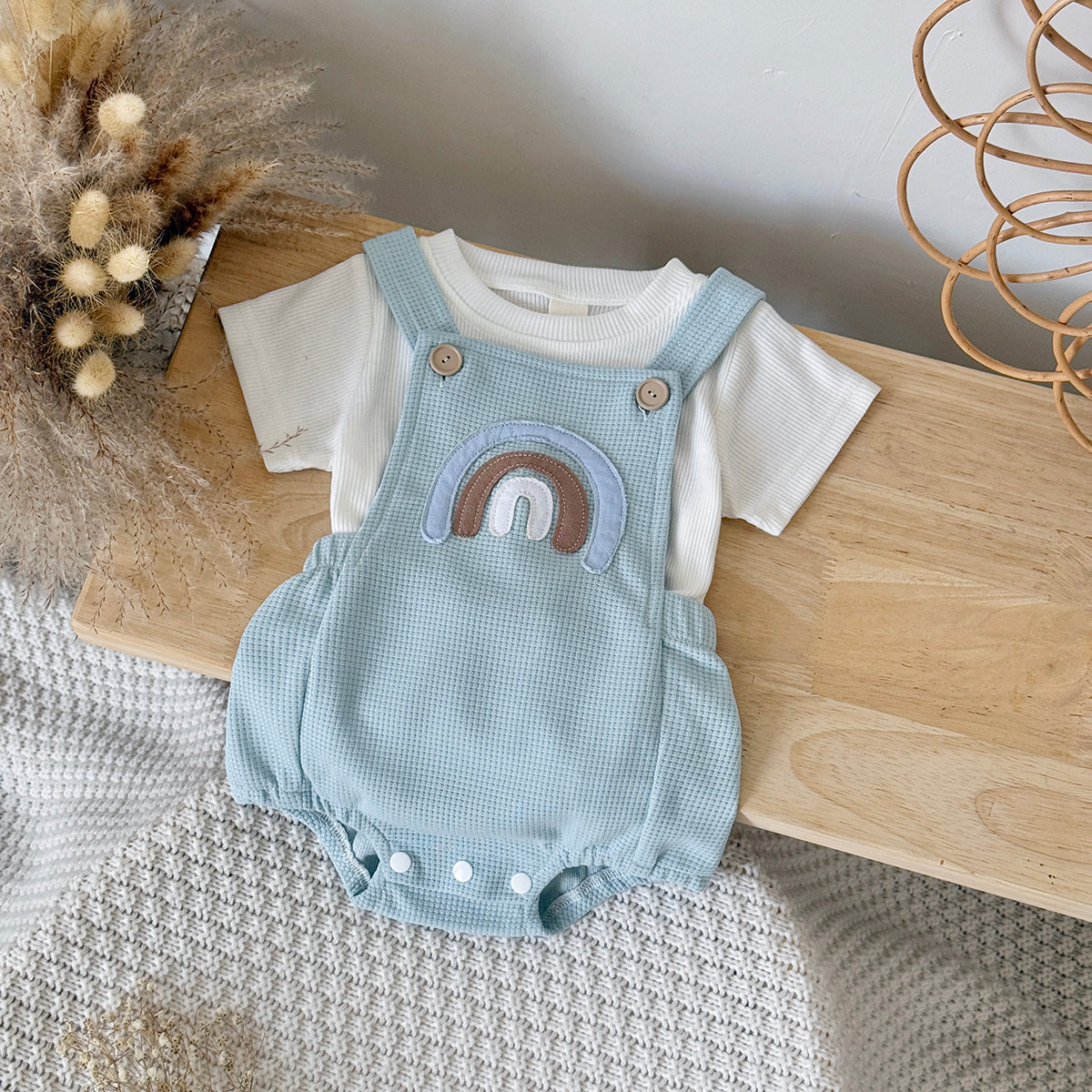 Summer Rainbow Applique Short Sleeve Romper Set