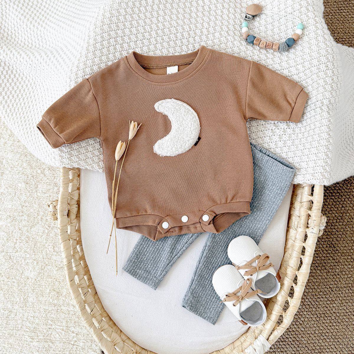 Baby Boys Orange Romper and Gray Pants Outfit Set 0-12Months