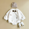 Autumn Winter Thick Fuzzy Baby Romper With Floral Embroidery