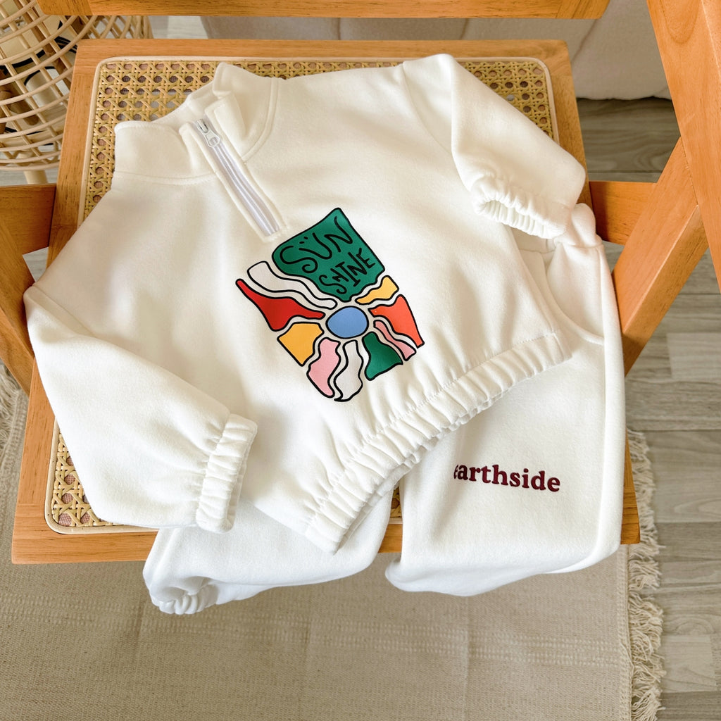 Neutral baby print pattern winter set for 1-4 years old