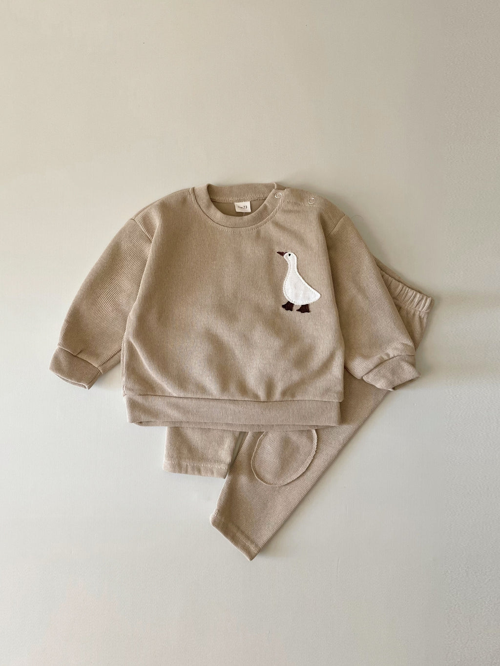 Spring Breath Rib Kids Home Wear White Goose Embroidery Newborn Outfit